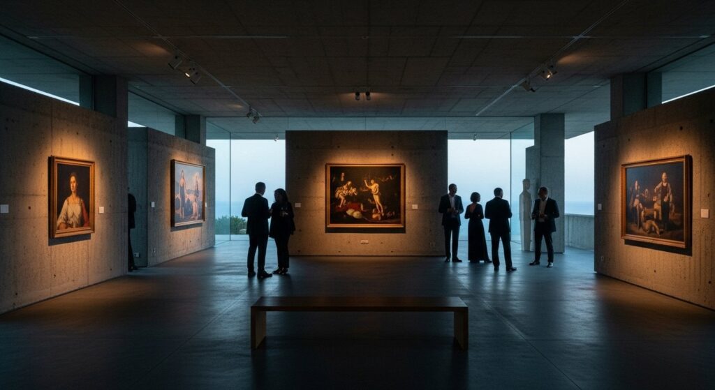 Exclusive private art collection viewing representing luxury lifestyle 2025 focus on curated cultural experiences over ownership 