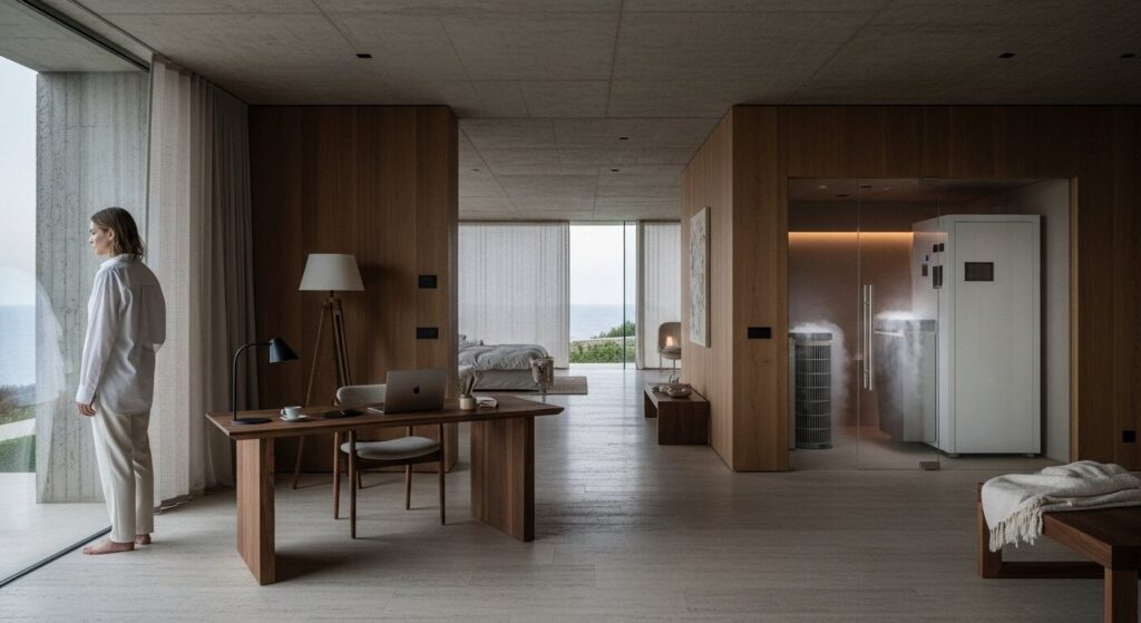  Advanced wellness technology representing luxury lifestyle 2025 focus on longevity and biohacking over traditional indulgences 