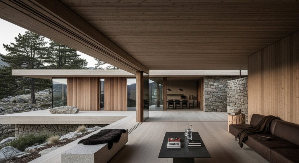 Private estate architecture representing luxury lifestyle 2025 emphasis on discretion and natural integration over ostentatious display 