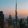 Private jet to Dubai with skyline view of Burj Khalifa