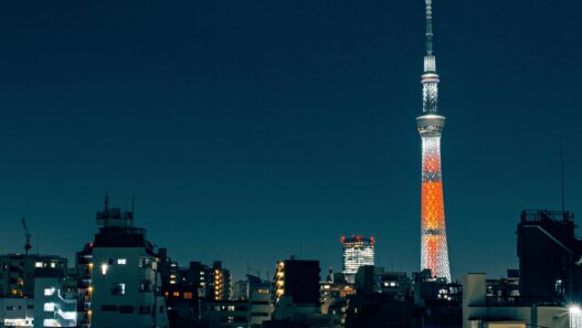 private jet landing in Tokyo with skyline view