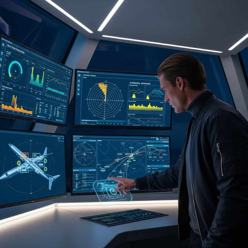 AI private aviation safety monitoring systems displaying real-time aircraft health analytics