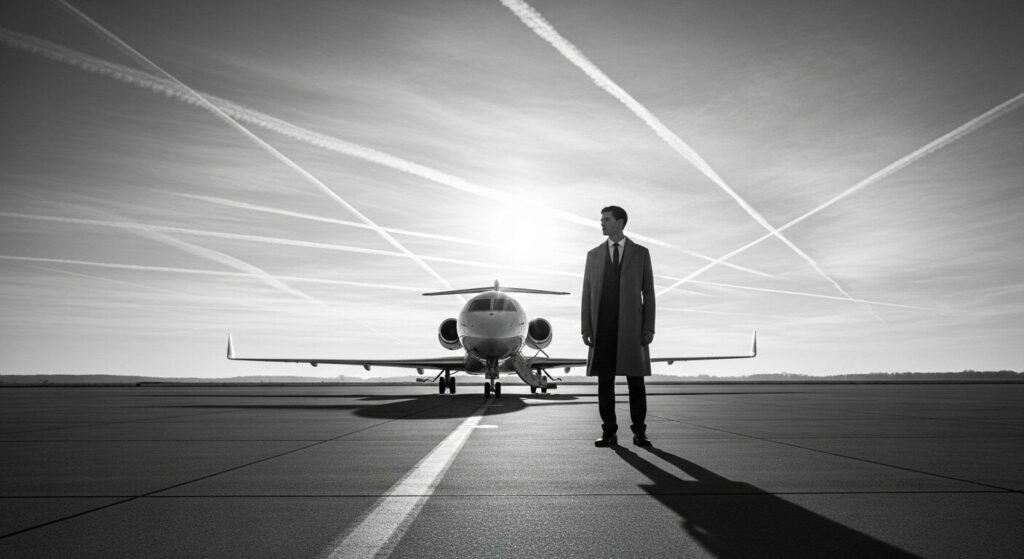  Executive utilizing AI concierge private jets precision booking technology for ultra-high-net-worth mobility