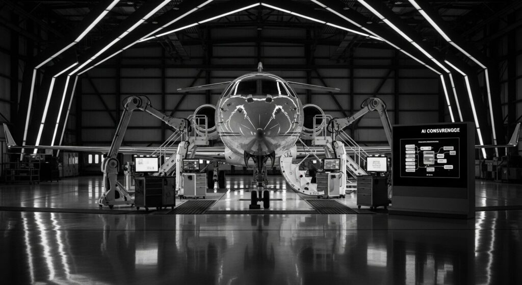 NetJets AI concierge private jets advanced maintenance facility utilizing predictive technology for ultra-reliability