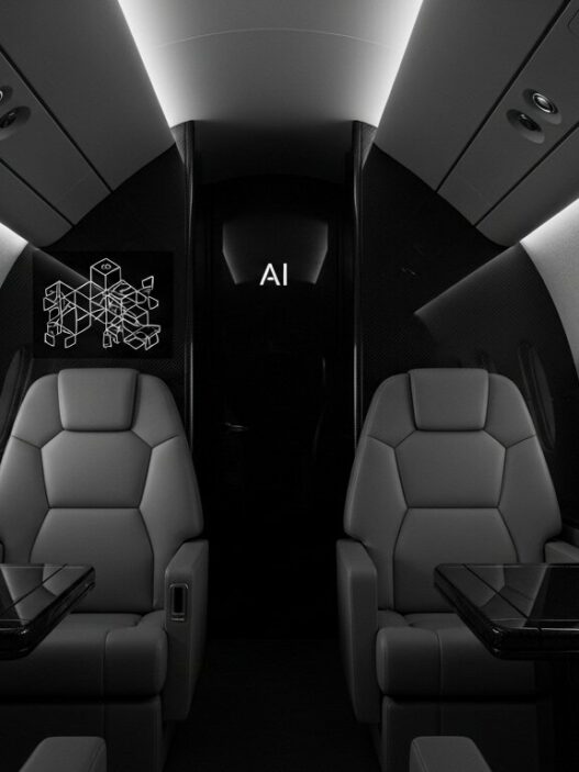 AI concierge private jets featuring precision technology interface in ultra-luxury cabin environment