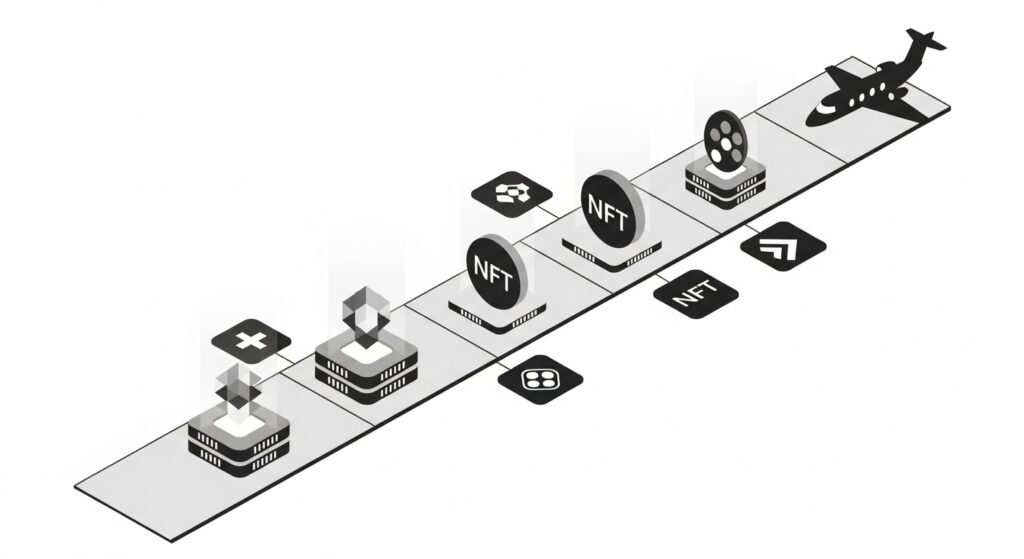 PrivateCharterX future roadmap showing blockchain, NFTs, and private jets symbolizing upcoming innovations