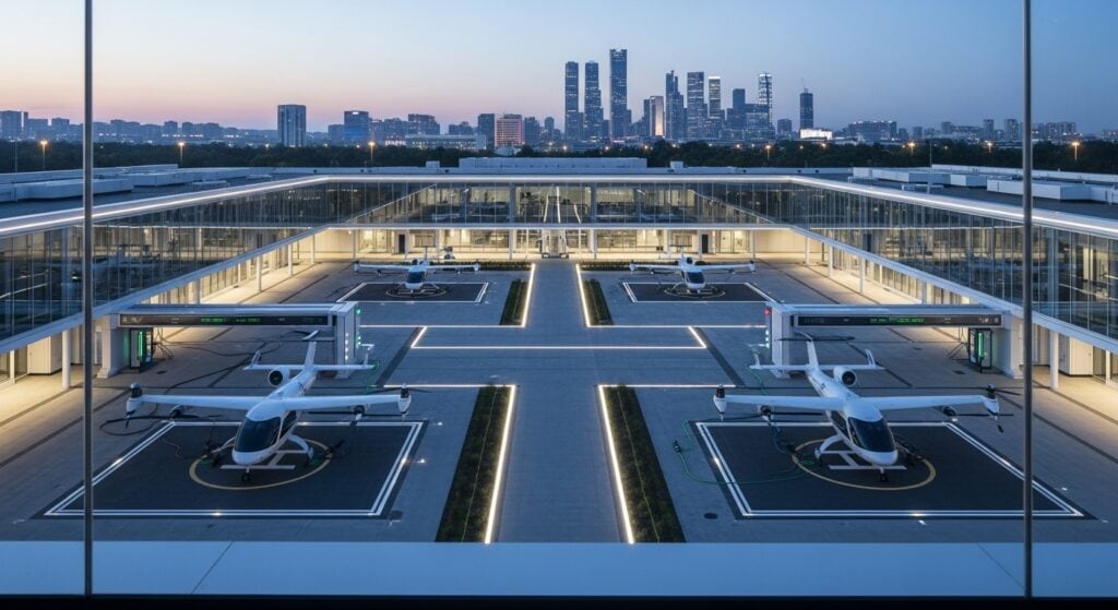 Urban air mobility market 2025 growth showing $4.54 billion to $97.4 billion expansion visualization