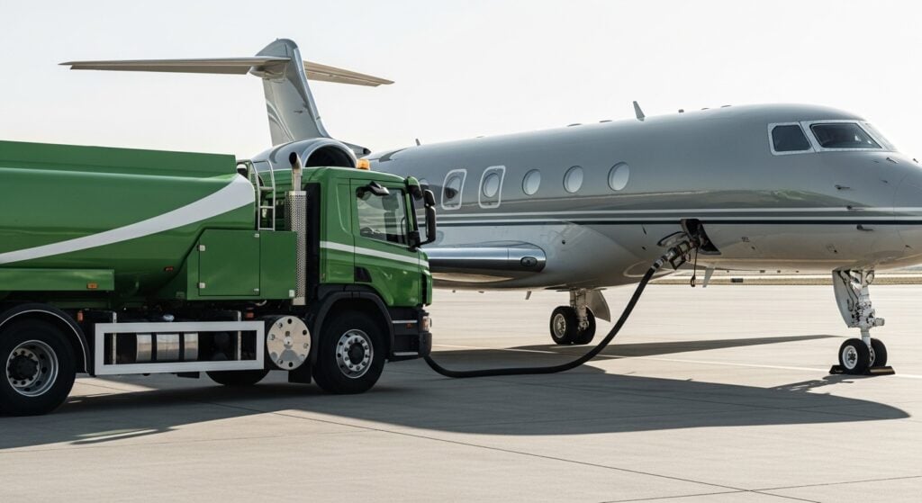 Sustainable luxury private jet global mobility trends 2025 showing modern aircraft with SAF sustainable aviation fuel