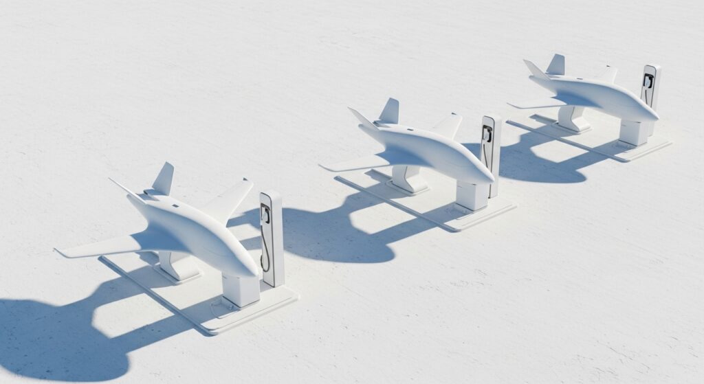 Future of electric aircraft market showing autonomous eVTOL charging infrastructure and urban air mobility network 2035