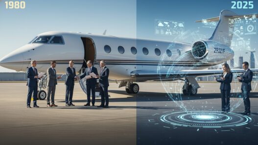 Fractional jet ownership vs tokenization comparison showing traditional 1987 model versus blockchain-based 2025 private aviation investment