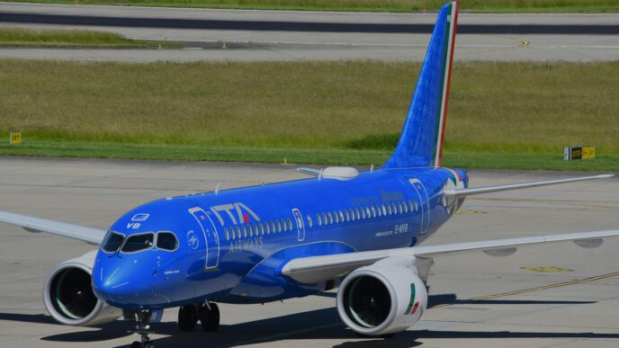 ITA Airways Italy Airbus A350 modern livery Rome Fiumicino Italian national carrier European aviation 2026